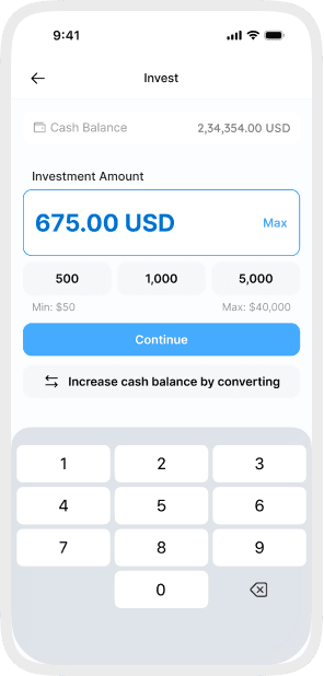 DreamsApp vault deposit amount entry screen