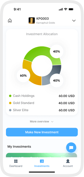 DreamsApp vault holdings with allocation chart
